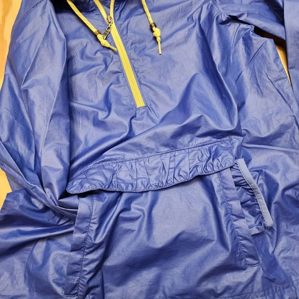 Merrell Womens M Rain Jacket Blue‎ Lightweight Button Zip Pockets Cinch Waist